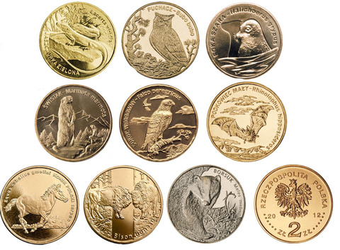 Набор монет на тему "Животные" - 9 монет. 2005-2014 гг. UNC