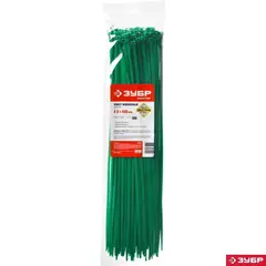 ЗУБР КС-З1, 4.8 x 400 мм, нейлон РА66, 100 шт, зеленые, кабельные стяжки,Профессионал(309060-48-400)