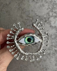 Крупная брошь ГлАЗ (EYE Green) с эмалью в стиле Schiaparelli