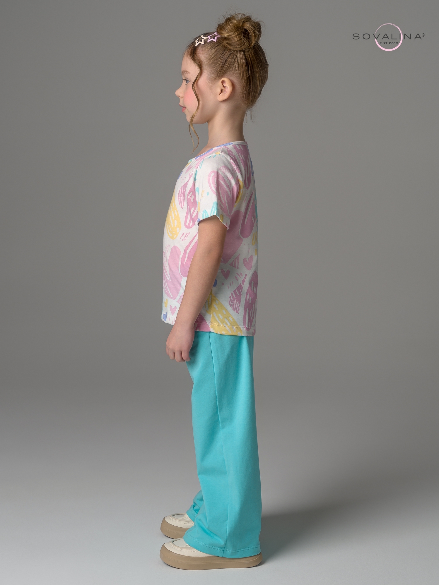 Костюм Лето акварельные сердечки-мята