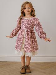 Платье с рюшами в цветочек, Бордовый