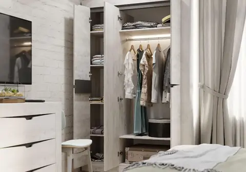 Шкаф трехстворчатый Леонардо бетон пайн светлый / графит