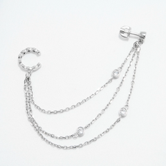 Серебряная моносерьга клаймбер зажим на одно ухо из цепочек