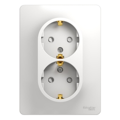 Schneider Electric Glossa Белый Розетка 2-местная с заземляющими контактами со шторками в сборе с рамкой IP20 скрытая установка GSL000126