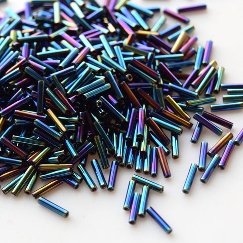 SLB-0455 Стеклярус тонкий 6мм Миюки/Miyuki Slender bugles Metallic Variegated Blue Iris