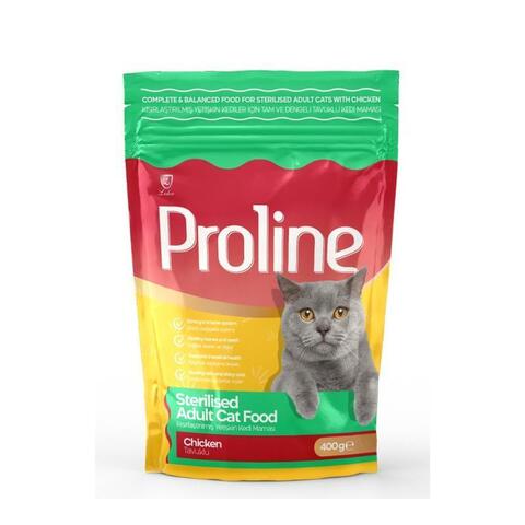 Сухой корм PROLINE с курицей, для кастрированных котов и стерилизованных кошек, 400 г.