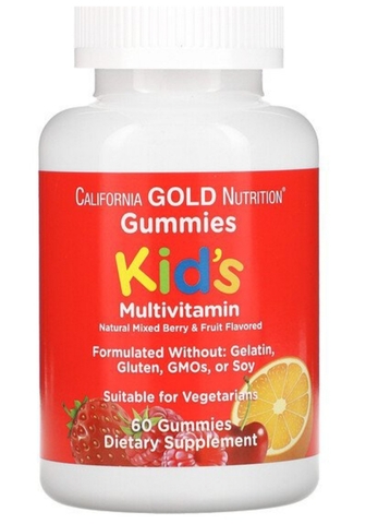 California gold nutrition,Поливитамины для детей в жевательных таблетках, без желатина, с ягодным и фруктовым вкусами, 60 жевательных таблеток