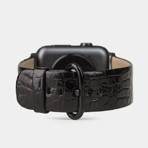 Ремешок для Apple Watch 44/45/46 mm из кожи аллигатора, цвета черный лак