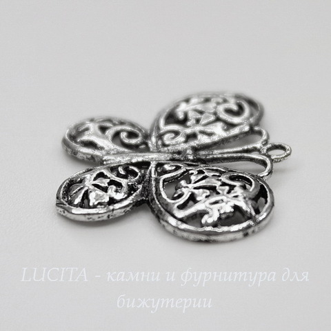 Подвеска  "Бабочка" филигрань (цвет - античное серебро) 23х19 мм
