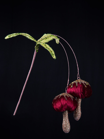 Веточка с грибами 18х41см ChristmasDeLuxe бордовая