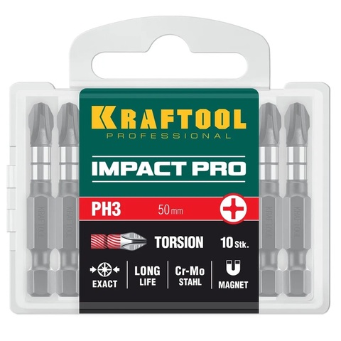 KRAFTOOL  Impact Pro PH 3, 50 мм, 10 шт,  Ударные биты (26191-3-50-S10)