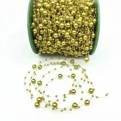 Тесьма бусина на леске, d 8 мм/ 3 мм, св. золото