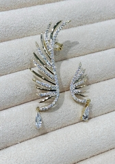 Серьги каффы КРЫЛО АНГЕЛА с подвеской каплей золото/серебро