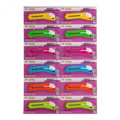 
          Нож канцелярский Alingar, 9 мм, с механической фиксацией лезвия, цветной пластик. корпус, ассорти неон, блистер