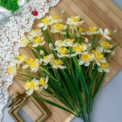 Нарциссы силиконовые, искусственные реалистичные, 5 веток, 15 голов, ветка 35 см, набор 2 букета.
