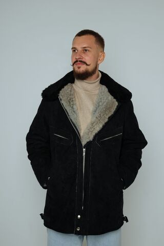 Дубленка Пилот, мужская дубленка из натуральной овчины ГОСТ: 5710-85 чёрная