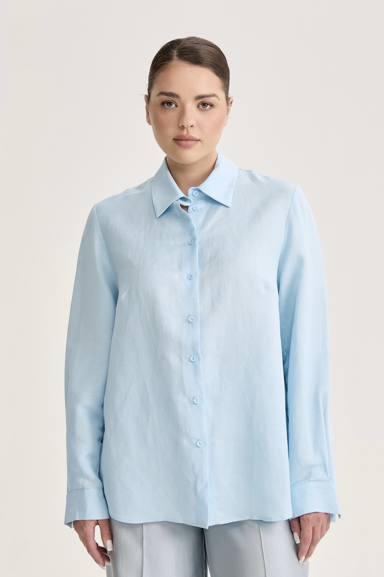 Рубашка с длинным рукавом изо льна, голубой