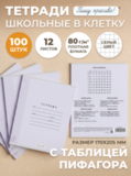 Тетради в клетку (таблица Пифагора), 12 л, лаванда обложка, 100 шт