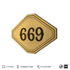 Номерок на дверь квартиры 669, для кабинета, офиса, шильдик 9 х 7 см, золотистый, Айдентика Технолоджи