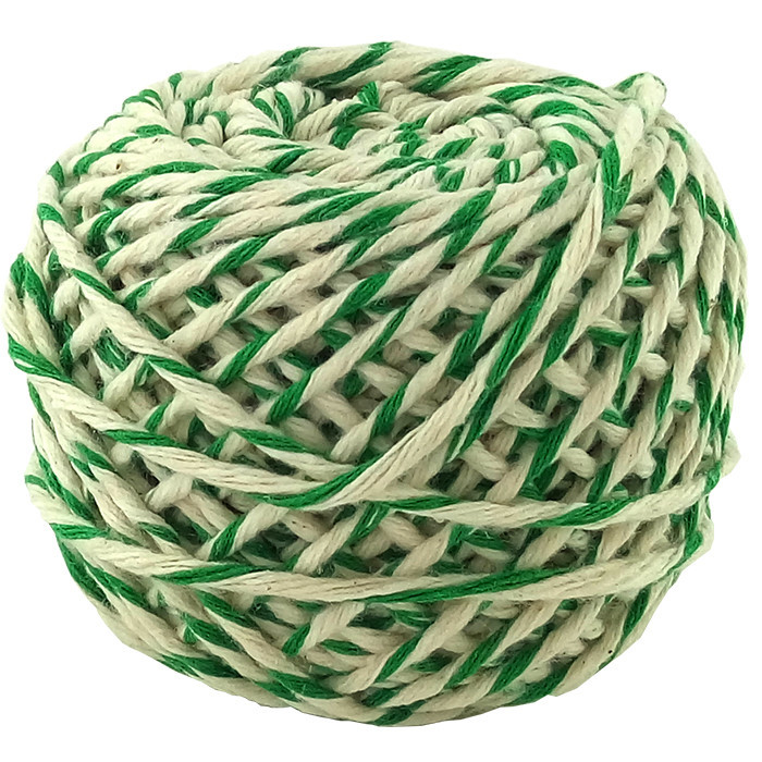 Шнур хлопковый Бело-зеленый, 2 нити, 50 м