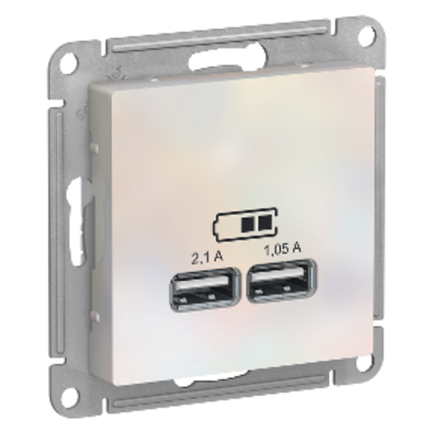 Розетка USB, 5В, 1 порт x 2,1 А, 2 порта х 1,05 А. Цвет Жемчуг. Schneider Electric AtlasDesign. ATN000433