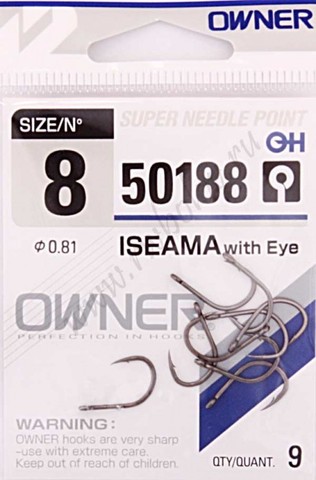 50188 № 8 Крючки OWNER Iseama W/ Eye-Bc/ продажа от 5 уп.