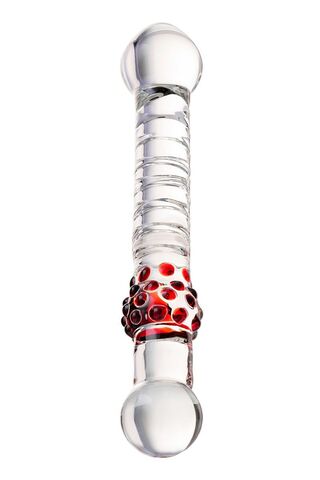 Стеклянный стимулятор с ручкой-шаром и цветными пупырышками - 22 см. - Sexus Sexus Glass 912078