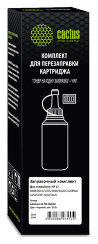 Тонер Cactus CS-RK-Q2612 черный флакон 110гр. для принтера HP LJ 1010/1012/1015/1018/1020/1020Plus/Canon LBP-3010/3020