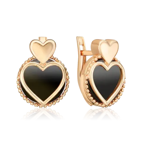Серьги «Сердечная тайна» с английским замком из золота 585 пробы с ониксом