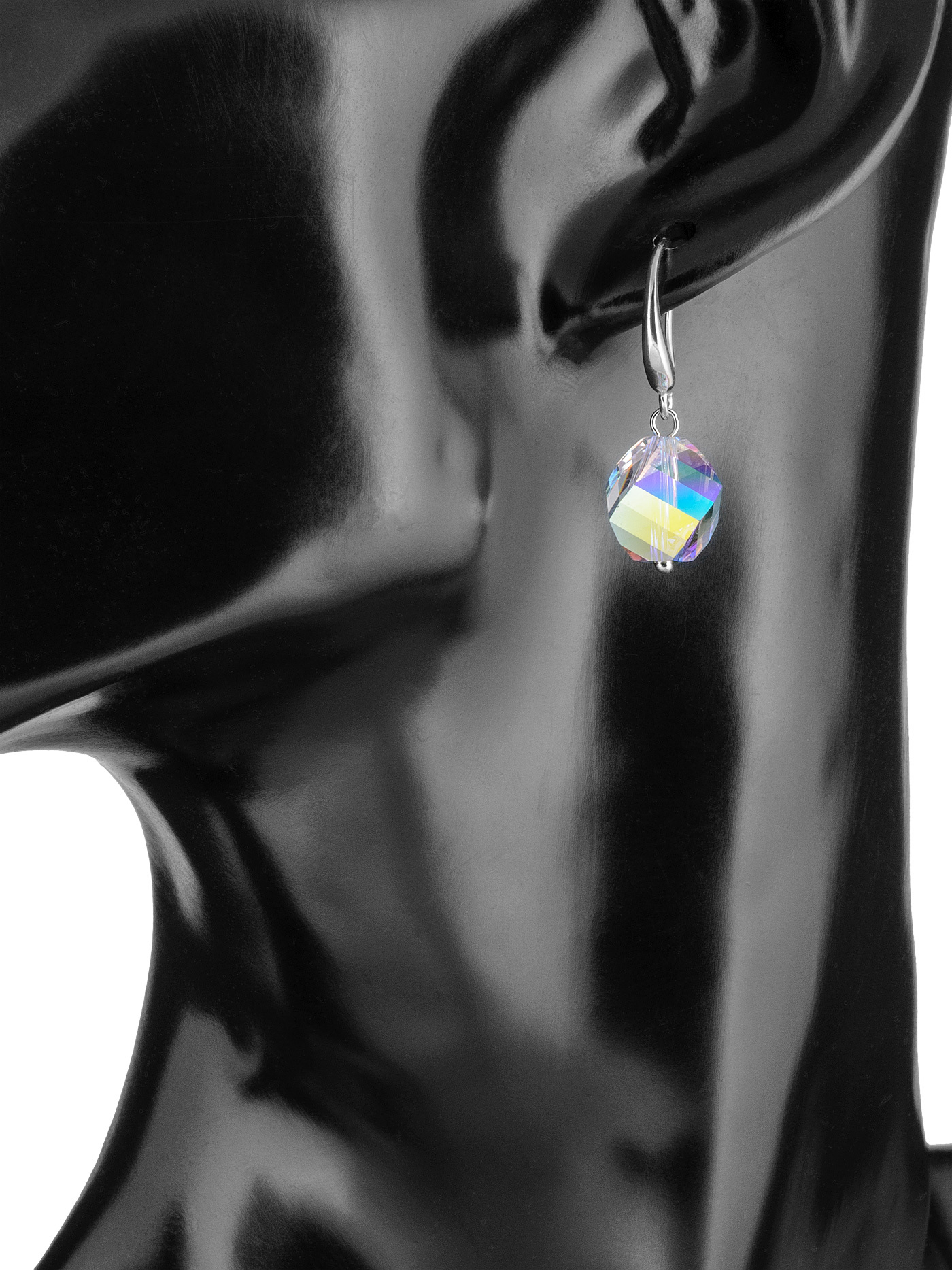 Серебряные серьги с кристаллом Swarovski с эффектом северного сияния