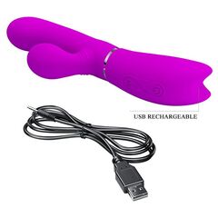 Лиловый вибратор-кролик с подвижной клиторальной щеточкой Clitoris Vibrator - 20,8 см. - 