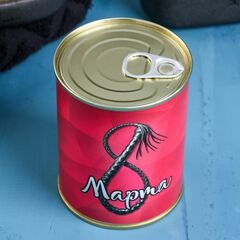 Набор в консервной банке «8 марта»: мыло-фаллос и мочалка - 