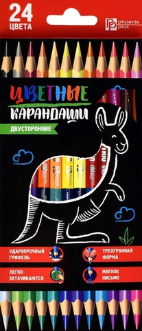 Карандаши 24 цв. (Феникс) КЕНГУРУ (размер: 8,6*17,8*0,85 см, форма корпуса: трёхгранная, материал корпуса: дерево, о 58581