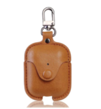 Кожаный чехол на кнопке с карабином для AirPods 1, 2 (Светло-коричневый)