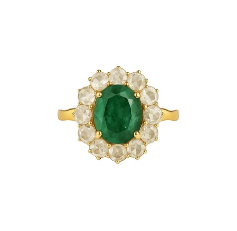 кольцо с изумрудом и белыми топазами