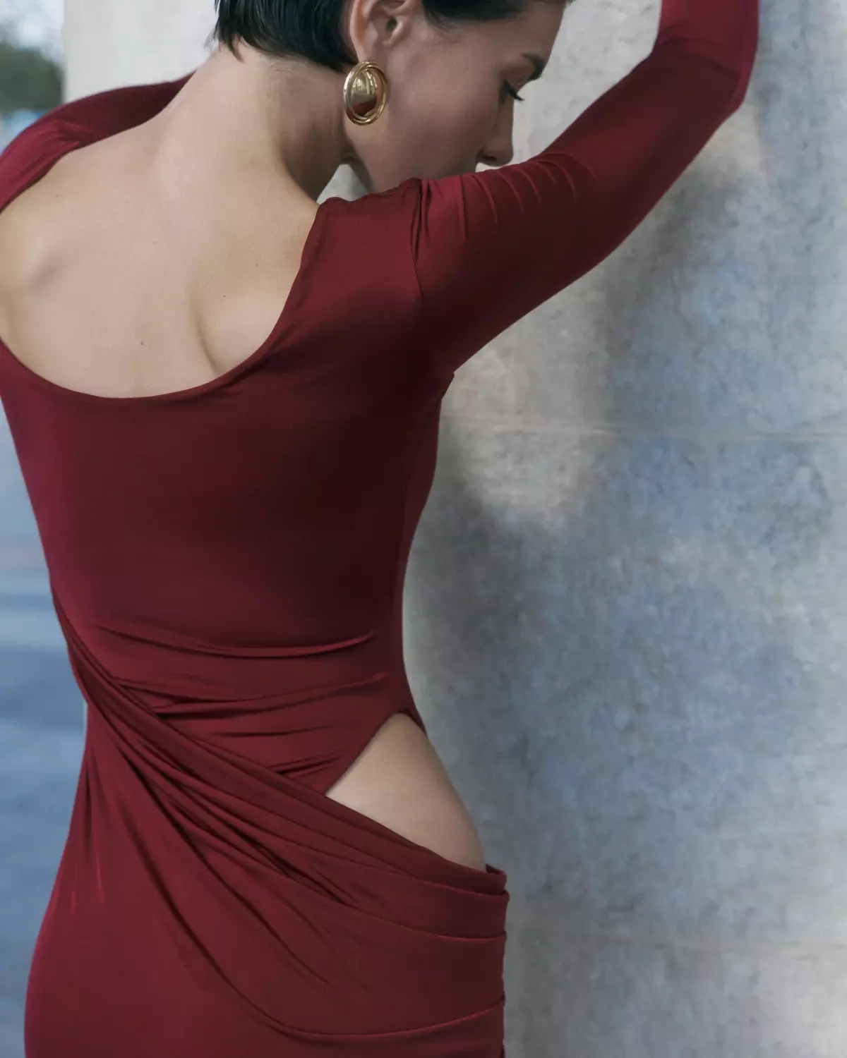 Платье Wave sleeve, Бордовый