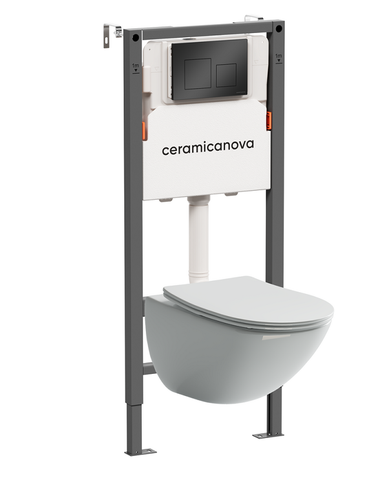 Ceramica Nova CN1905_121002MB Комплект Подвесной унитаз MONO Rimless + Система инсталляции Balance кнопка Square, черный матовый