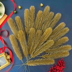 Еловая ветка, еловые лапки, рождественский декор, цвет под античное золото, 1 лапка 30 см, набор 20 шт.