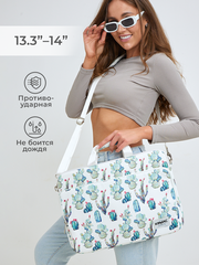 Сумка для ноутбука 13,3" и 14" с ремнем на плечо и большим карманом спереди (Кактус)