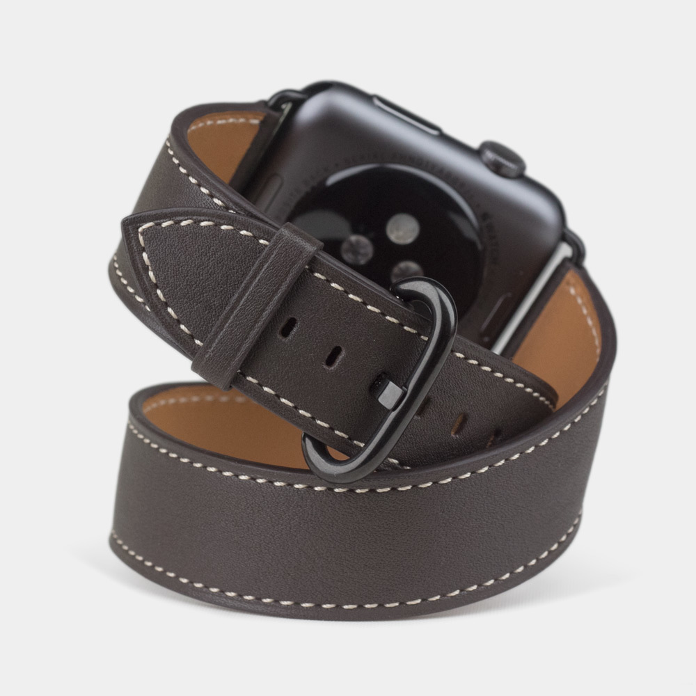Ремешок для Apple Watch 44/45мм ST Double Strap из натуральной кожи теленка, темно-коричневого цвета