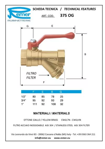 REMER 375OG34 Кран с фильтром 3/4" rr 375 og гг рычаг шт