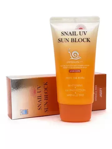 Jigott Snail UV Sun Block Cream Крем солнцезащитный для лица, рук и тела с улиточным муцином SPF50+/PA+++
