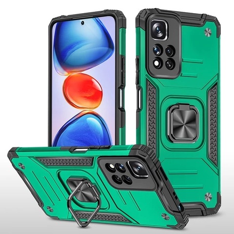 Противоударный чехол Strong Armour Case с кольцом для Xiaomi Redmi Note 11 Pro Plus 5G (Темно-зеленый)