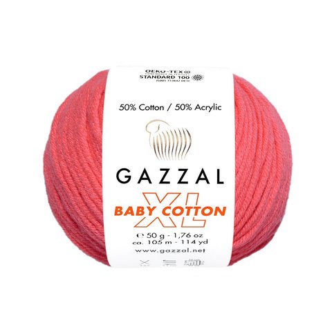 Пряжа Gazzal Baby Cotton XL 3458 коралловый неон