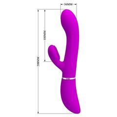 Лиловый вибратор-кролик с подвижной клиторальной щеточкой Clitoris Vibrator - 20,8 см. - 