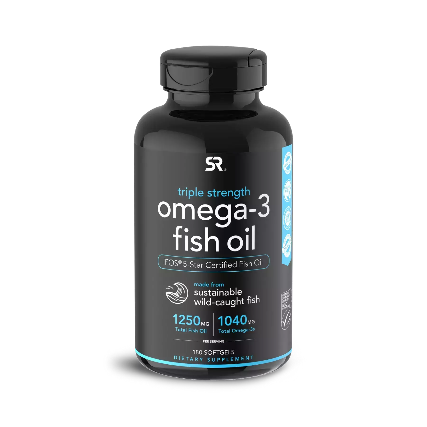 Omega-3 Fish Oil AlaskOmega 1250 мг, Рыбий жир с Омега-3, Sports Research (180 капсул)