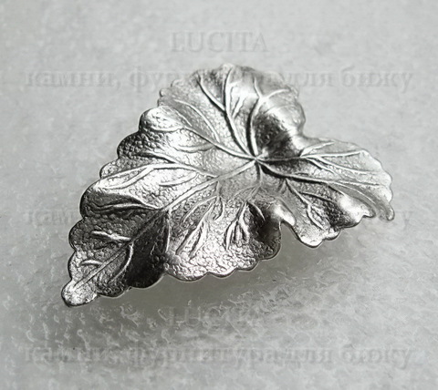Винтажный декоративный элемент - штамп "Листик" 36х28 мм (оксид серебра) ()