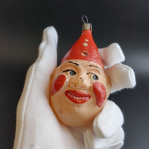 Ёлочная игрушка голова клоуна, цирк, стекло, подвесная, СССР винтаж 1960-1980 гг