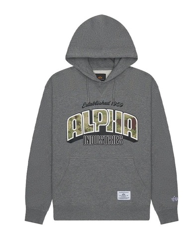 Толстовка Alpha Industries Alpha Camo Logo Hoodie Medium Charcoal Heather (Серый)