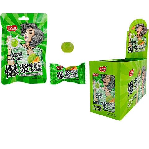 Конфеты взрывные с начинкой дыня Yinuo 1кор*12бл*20шт, 25гр